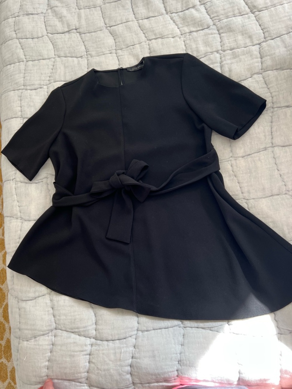 Zara Woman Black Peplum Top with Waist Tie